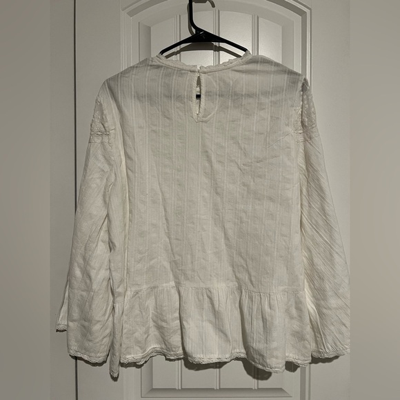 ZARA White Eyelet Lace Blouse | Long Sleeve Peplum Top | Size Large - Picture 5 of 7